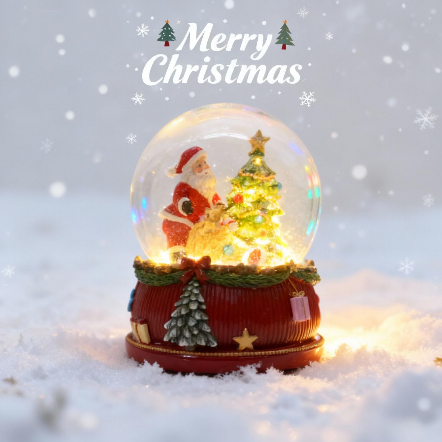 8.25 Inch Height Christmas Snow Globe with Light up Musical Snowflakes Holiday Decoration, Santa Claus Oversized Resin Snowglobes, Christmas Holiday Decor.