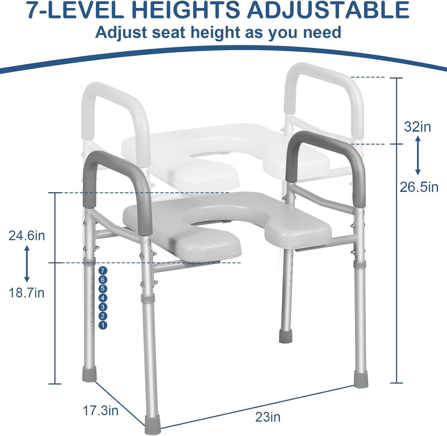 500lbs Adjustable Toilet Seat Risers for Seniors with Storage Pouch, Raised Toilet Seat with Handles for Elderly, Pregnant and Disable, Padded Handicap Toilet Seat Riser (Without Bucket)