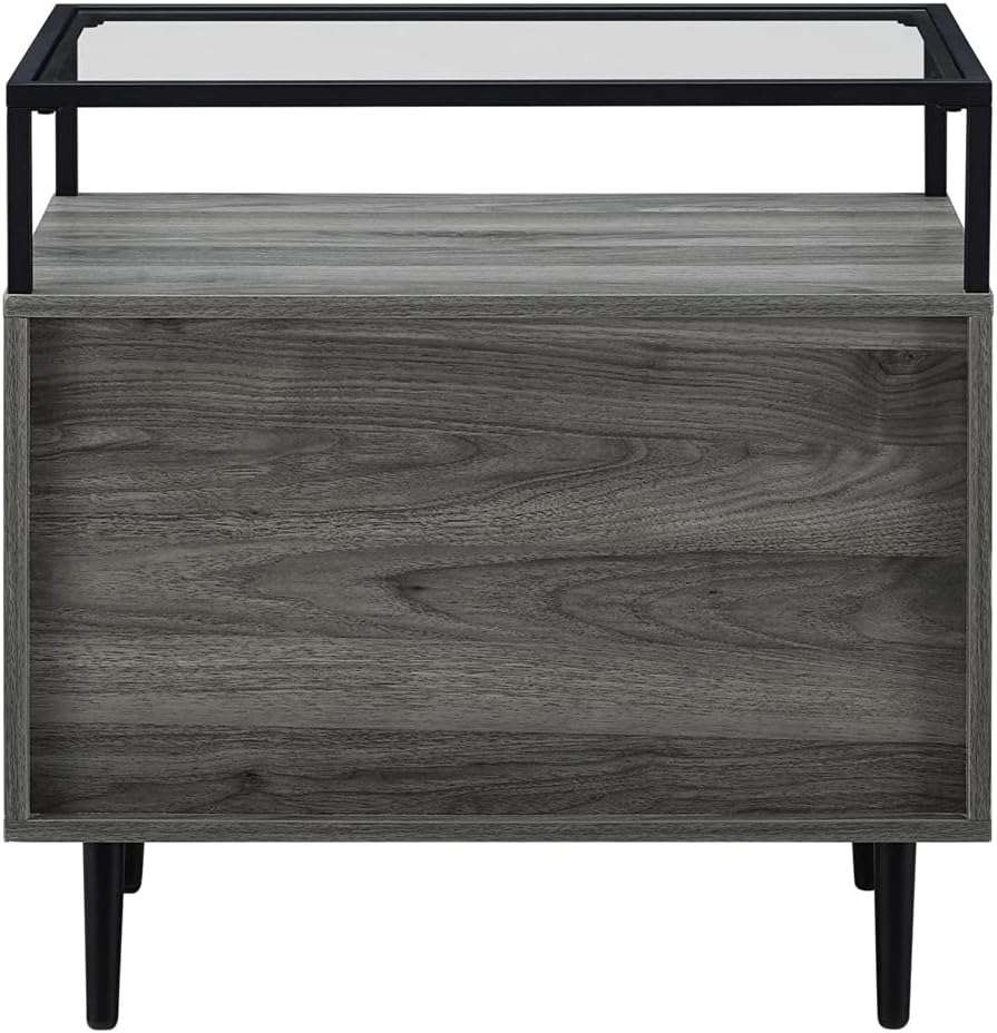Walker Edison Modern Glass and Wood End Side Table Living Room Storage Small End Table, 2 Drawer, Slate Grey