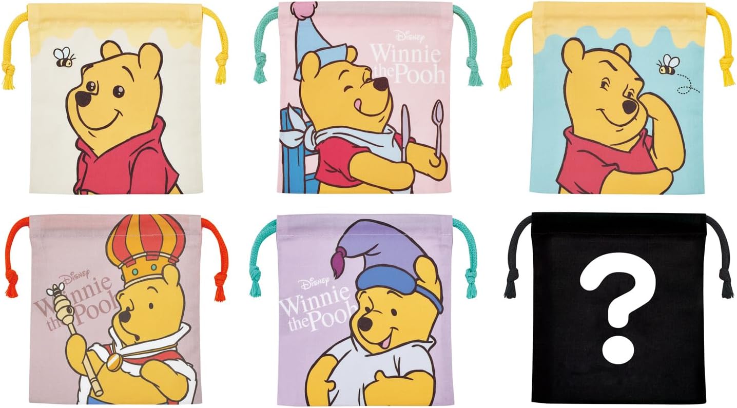 Skater KBB21-A Drawstring Lunch Bag, Single Item, Random Delivery, Medium Size, Mystery Box, Made in Japan, Disney Winnie the Pooh