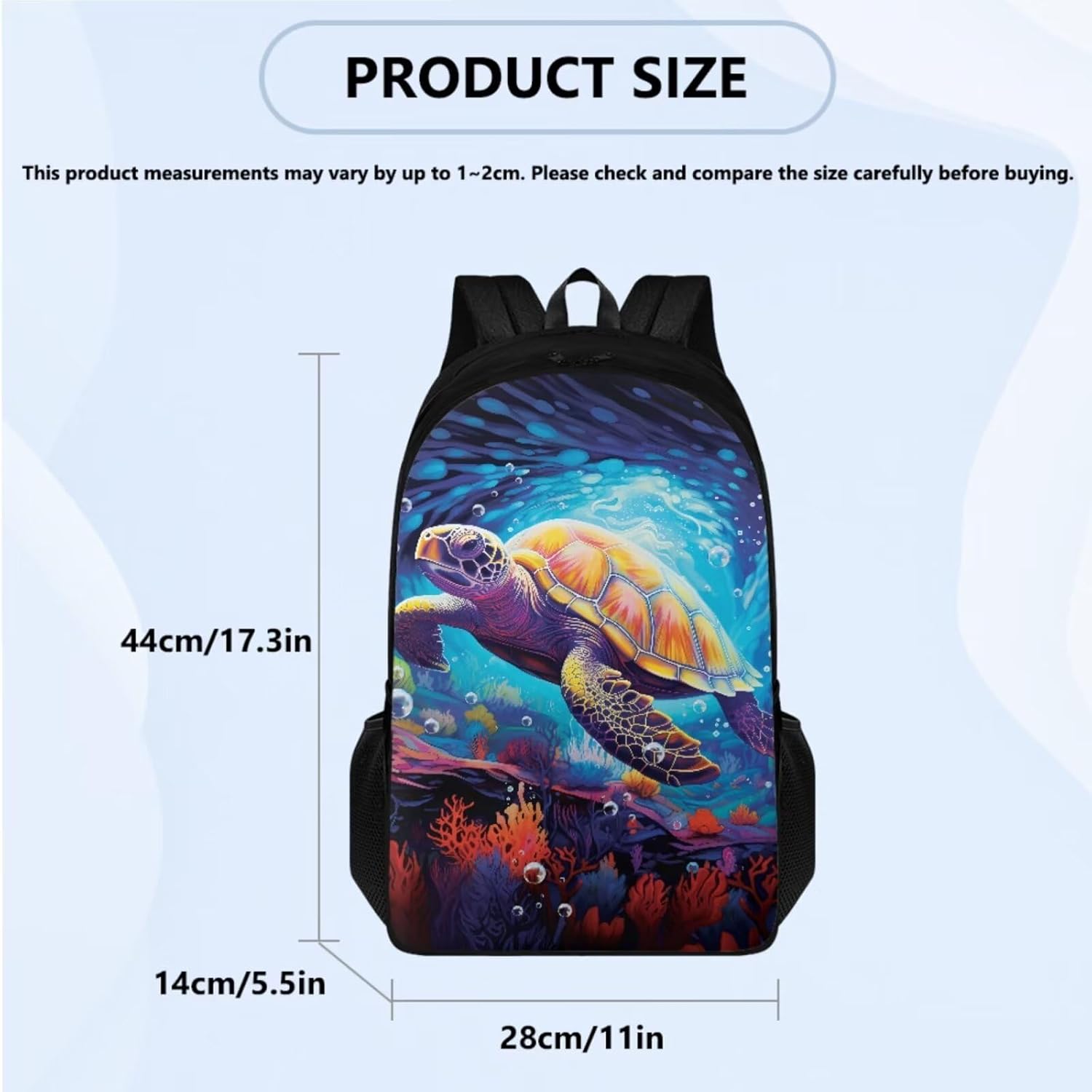 Sea Turtle School Backpack Set Teenage Boys Girls Elementary Students Schoolbag Aesthetic Kids Bookbag with Insulated Lunch Box and Pencil Case, 3 Piece