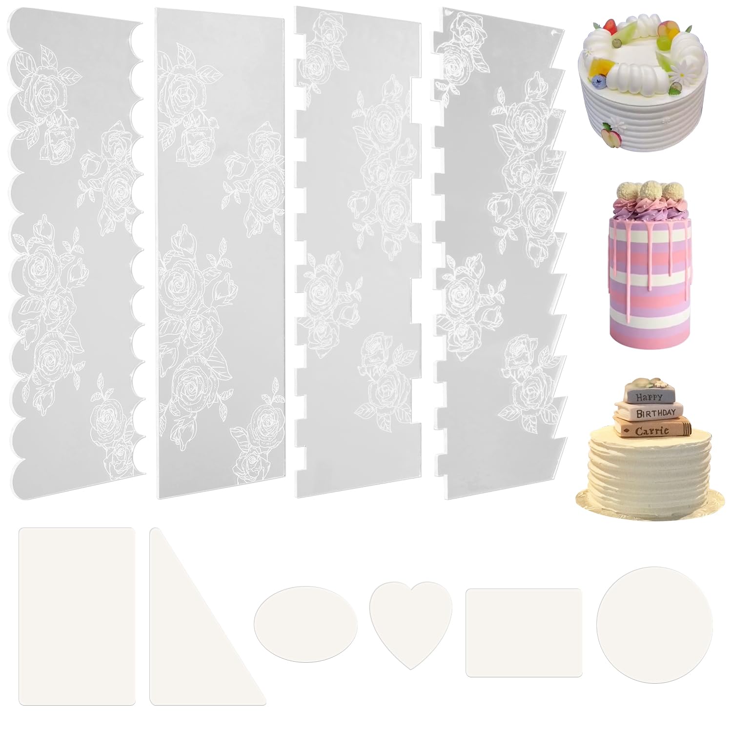 KALAIEN 10 raspadores acrílicos para tartas, glaseado, peine para decoración de tartas, 10 unidades