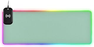 15W Wireless Charging Mouse Pad for Desk Green Pastel Color RGB Gaming Mouse Pad Mat with 14 Light Modes & Non-Slip Rubber Base Smooth Surface for Gaming PC Laptop