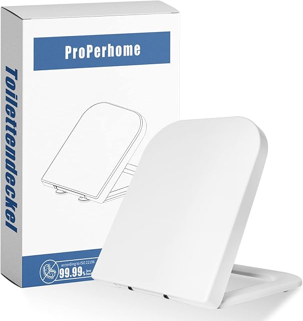 ProPerhome Square Toilet Seat Cover with Soft Close, Toilet Seat Cover, Easy to Install, Antibacterial, Thermoset Toilet Seat Cover with Stainless Steel Fixture, Removable Toilet Seat CoverF