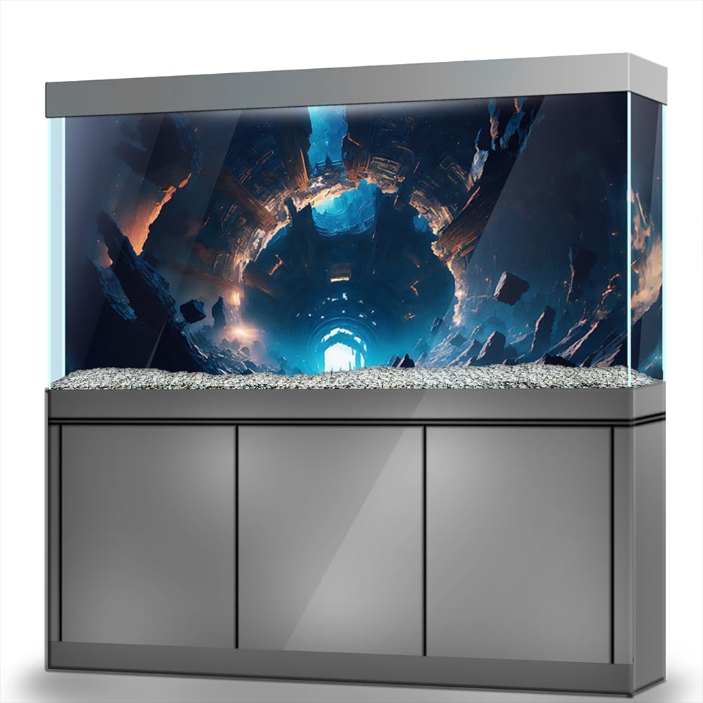 Aquarium Background Stickers - Tunnel, Ruin, Mystery Self-Adhesive Fish Tank Reptile Terrarium Decor Poster (120 x 60 cm / (47.2 x 23.6 inches))