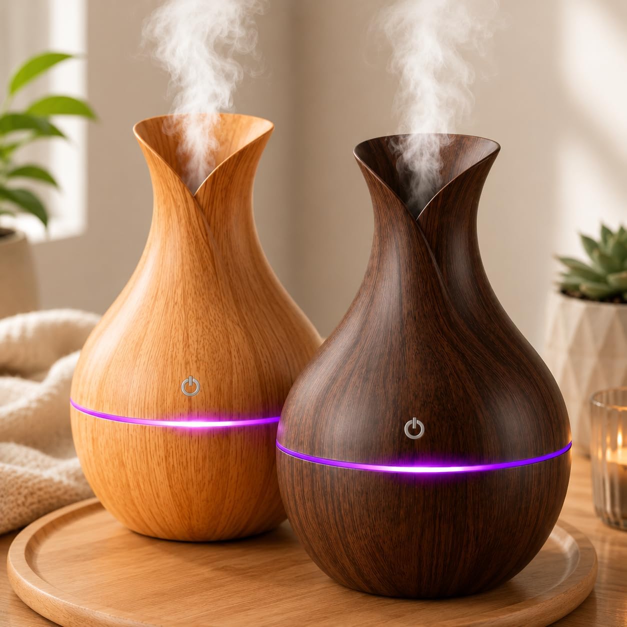 Aroma Diffuser with Wooden Finish, Ultrasonic Essential Oil Diffuser & Humidifier, LED Night Light, Quiet Air Freshener for Home Bedroom Office Spa-image-40