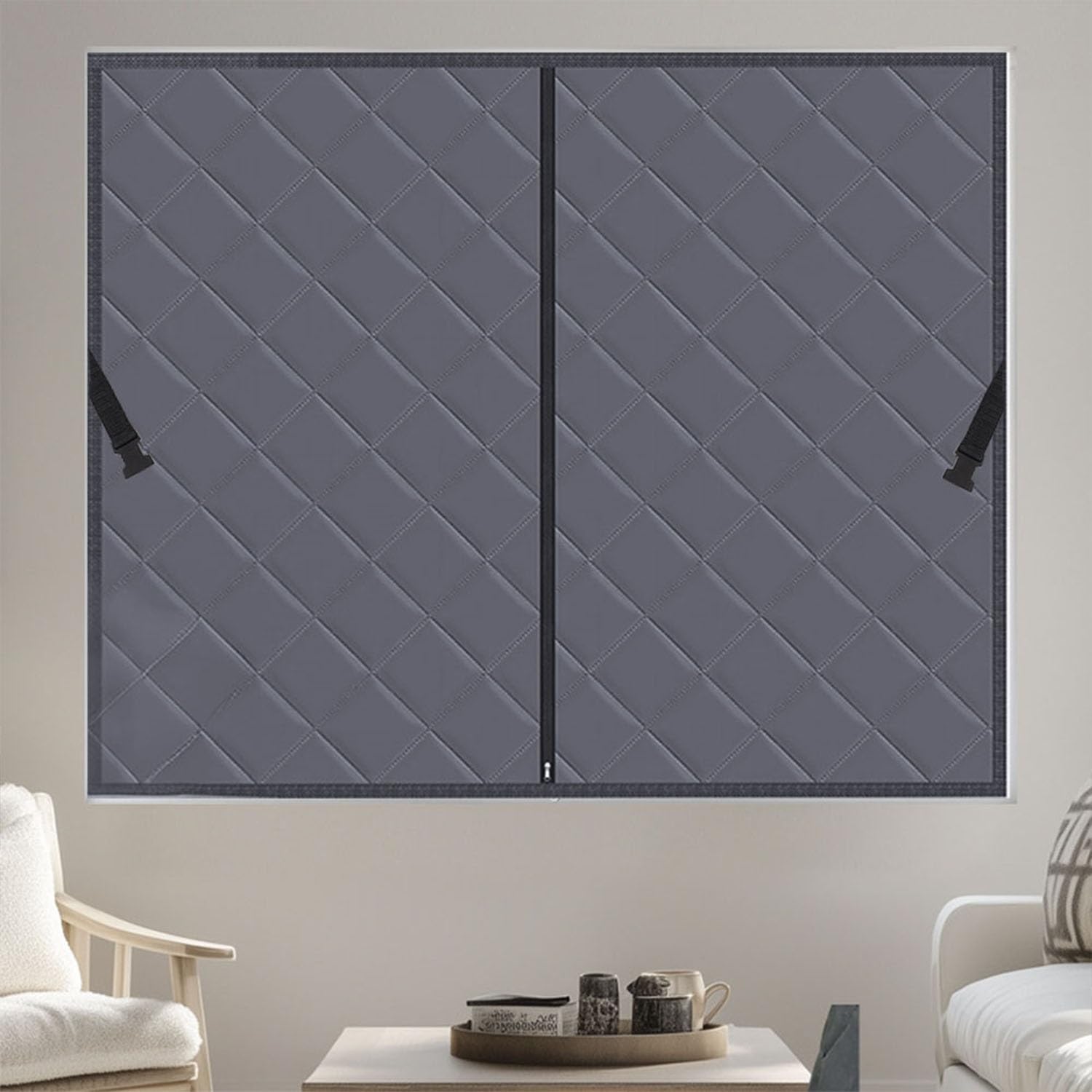 Fensterisolationsset für den Winter, Fenster Wärmeschutzvorhang für Winter, Thermofolie fenster gegen kälte, Thermische Fensterabdeckung Wärmende(Grau,140x200 cm)