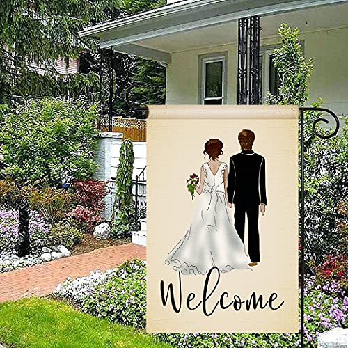 Chengxun HYQ0522 Welcome Watercolor Bride And Groom Wedding Garden Flag Vertical Double Sized thumb #2