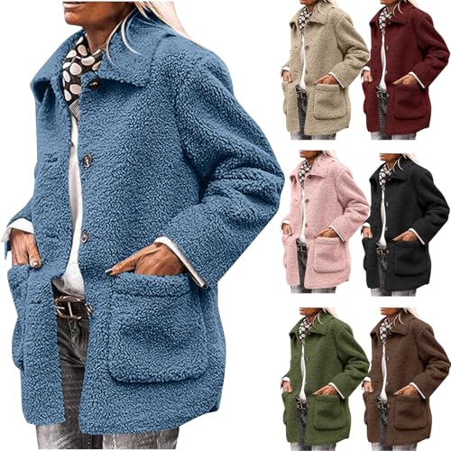 Sherpa Fleece Coat For Women 2024 Fashion Winter Warm Lapel Fuzzy Faux Shearling Jackets Casual Loose Outwear