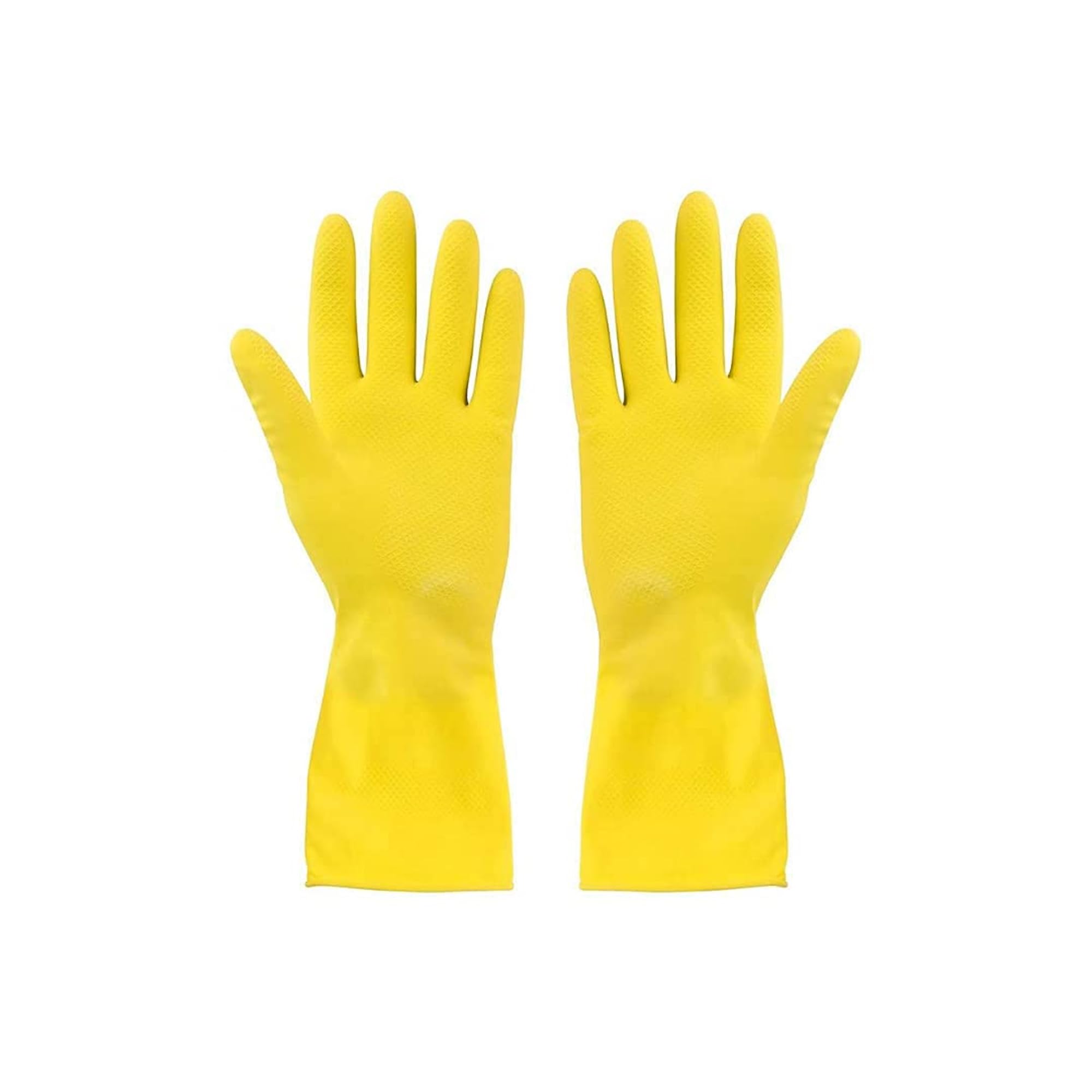 Sulfar Reusable 100% Natural Latex Rubber Dish Washing Gloves, Cleaning Gloves, Pet Grooming, Gardening, Great for Washing Dish, Kitchen, Car and Bathroom (Large, Yellow, 1 Pair)