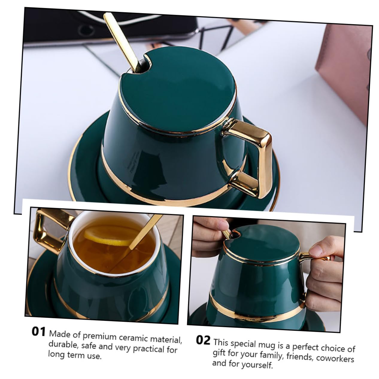 OUNONA Tazze da Caffè in Ceramica Tazza da Tè Piattino Tazze da Caffè e Tè per Uso Domestico e Ufficio Adatte Bevande Calde e Fredde