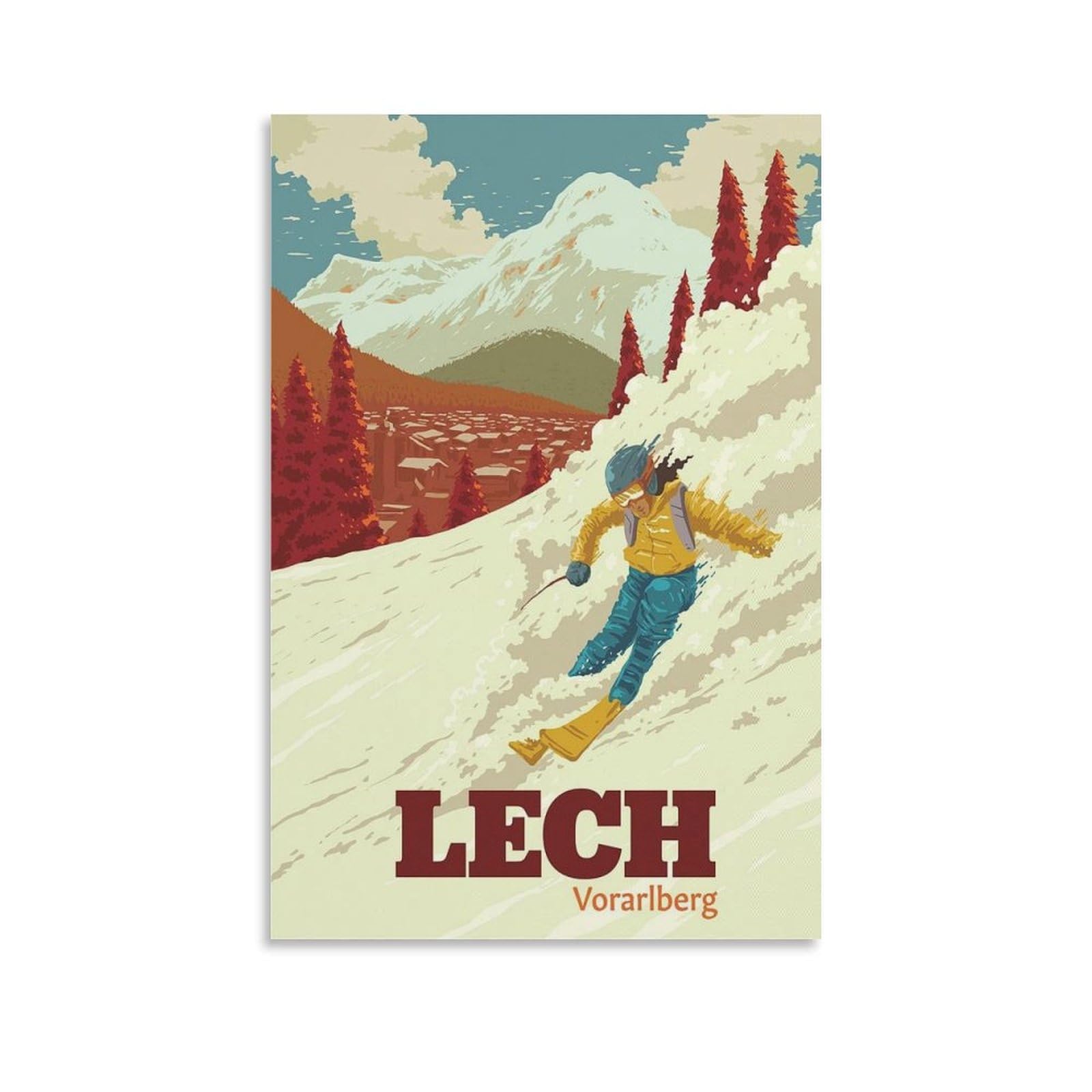 Wlqzfrwv Lech Ski Resort Poster,Austria Skiing Canvas Poster Wall Art Decor Print Picture Paintings For Living Room Bedroom Decoration 12X18inch(30X45cm)