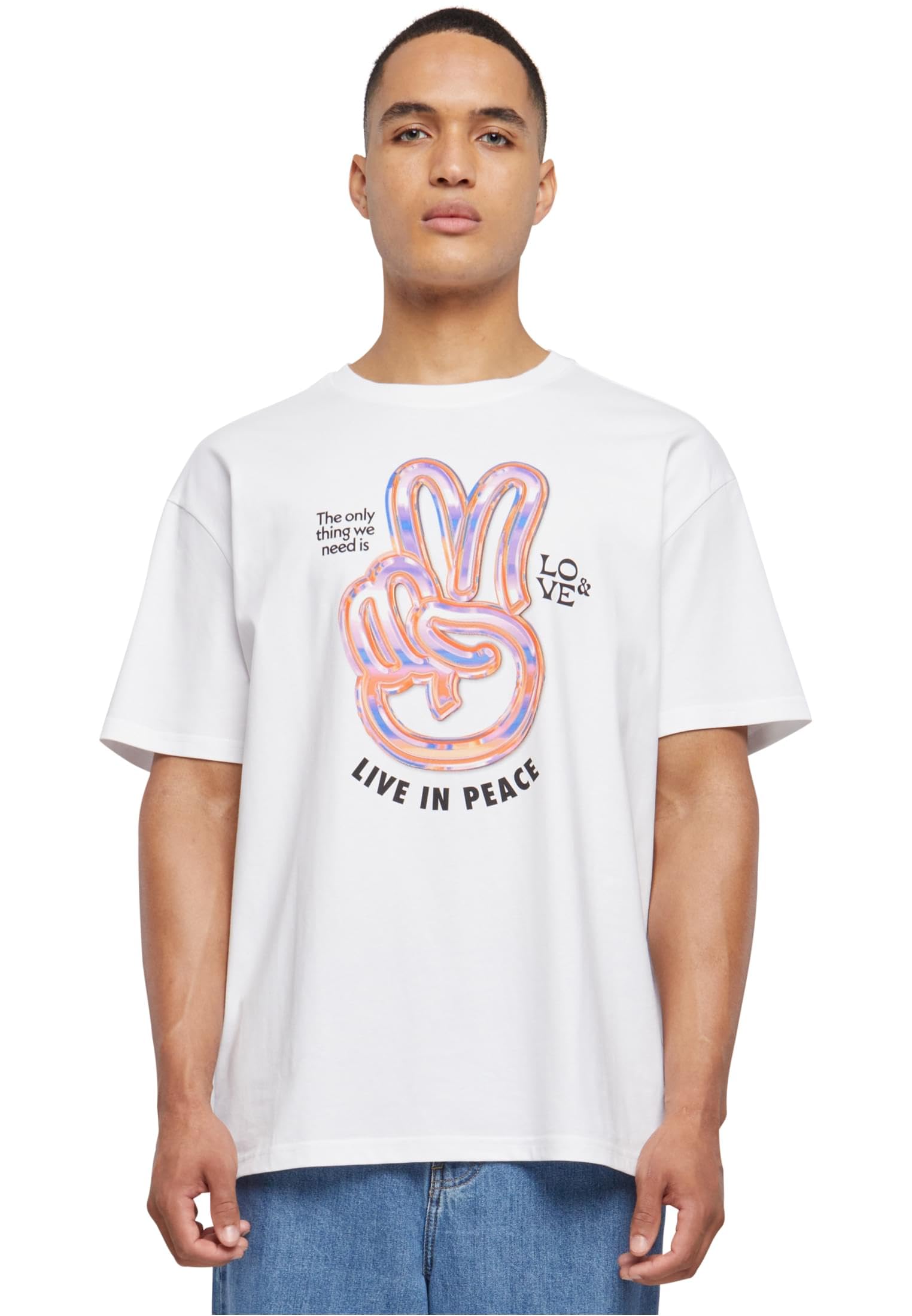 Mister Tee Unisex Live in Peace Oversize Tee, White, L