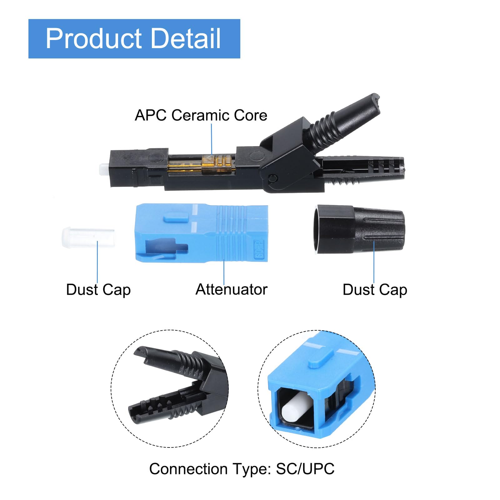 Lc Fiber Connector 20-Pack SC/APC Fiber Quick Connectors - FTTH Cold ...
