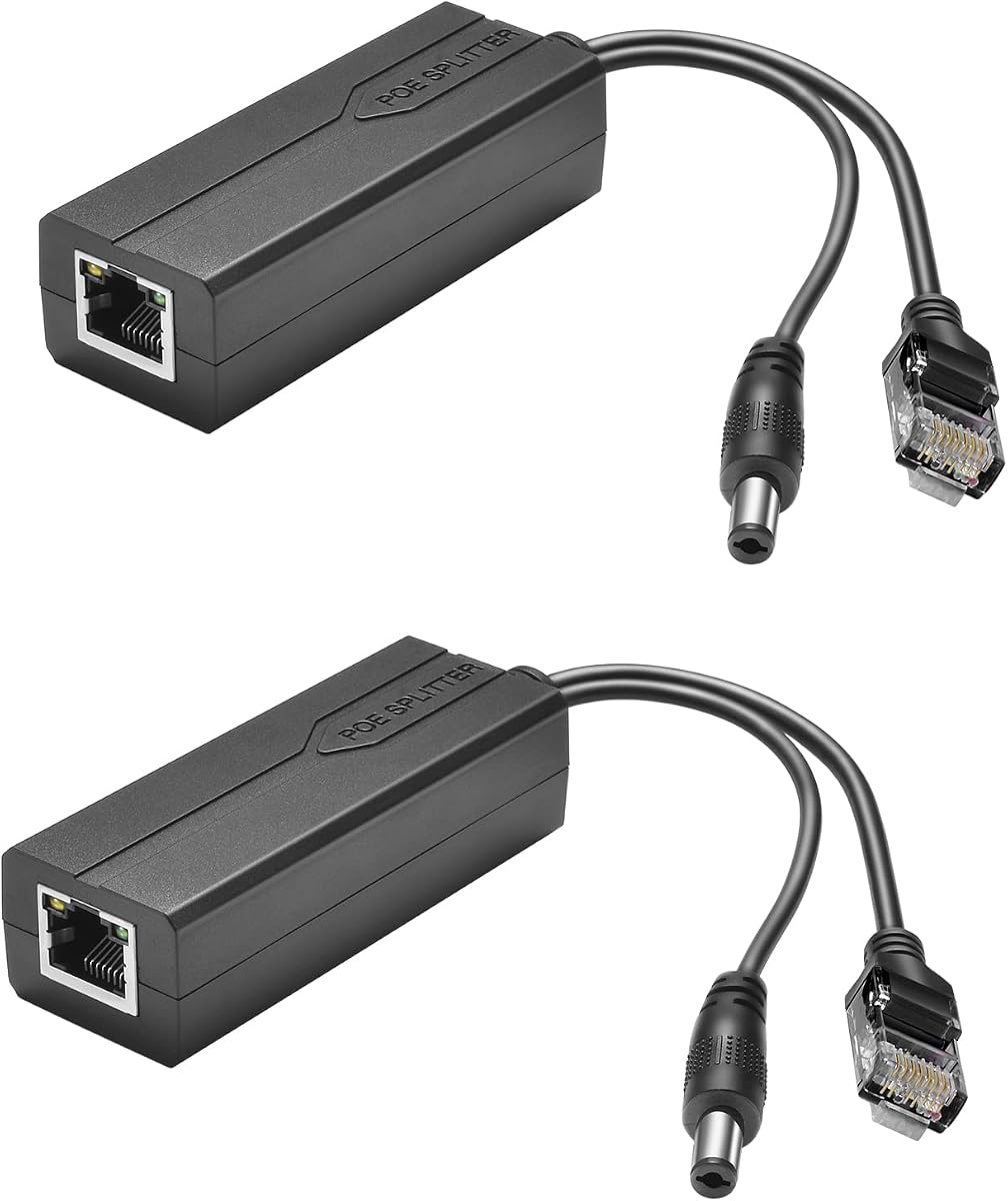 Active PoE Power Over Ethernet Splitter Adapter 48V to 12V, 5.5x2.1mm DC, IEEE 802.3AF/AT Compliant 10/100Mbps PoE Splitter with 12V Output for Surveillance Camera CCTV & VoIP Phone, 2 Pack