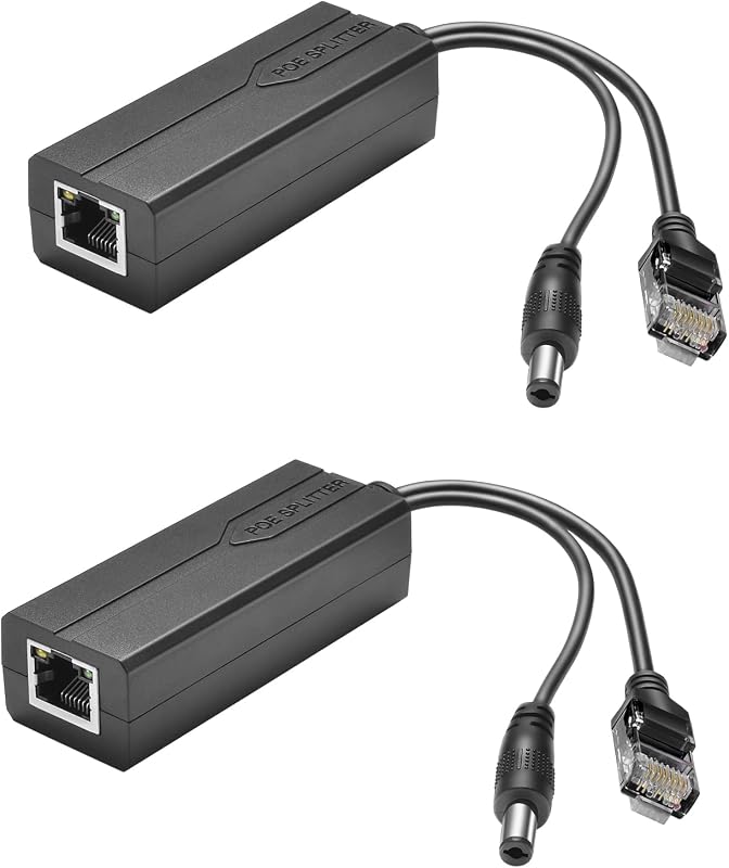 Active PoE Power Over Ethernet Splitter Adapter 48V to 12V, 5.5x2.1mm DC, IEEE 802.3AF/AT Compliant 10/100Mbps PoE Splitter with 12V Output for Surveillance Camera CCTV & VoIP Phone, 2 Pack