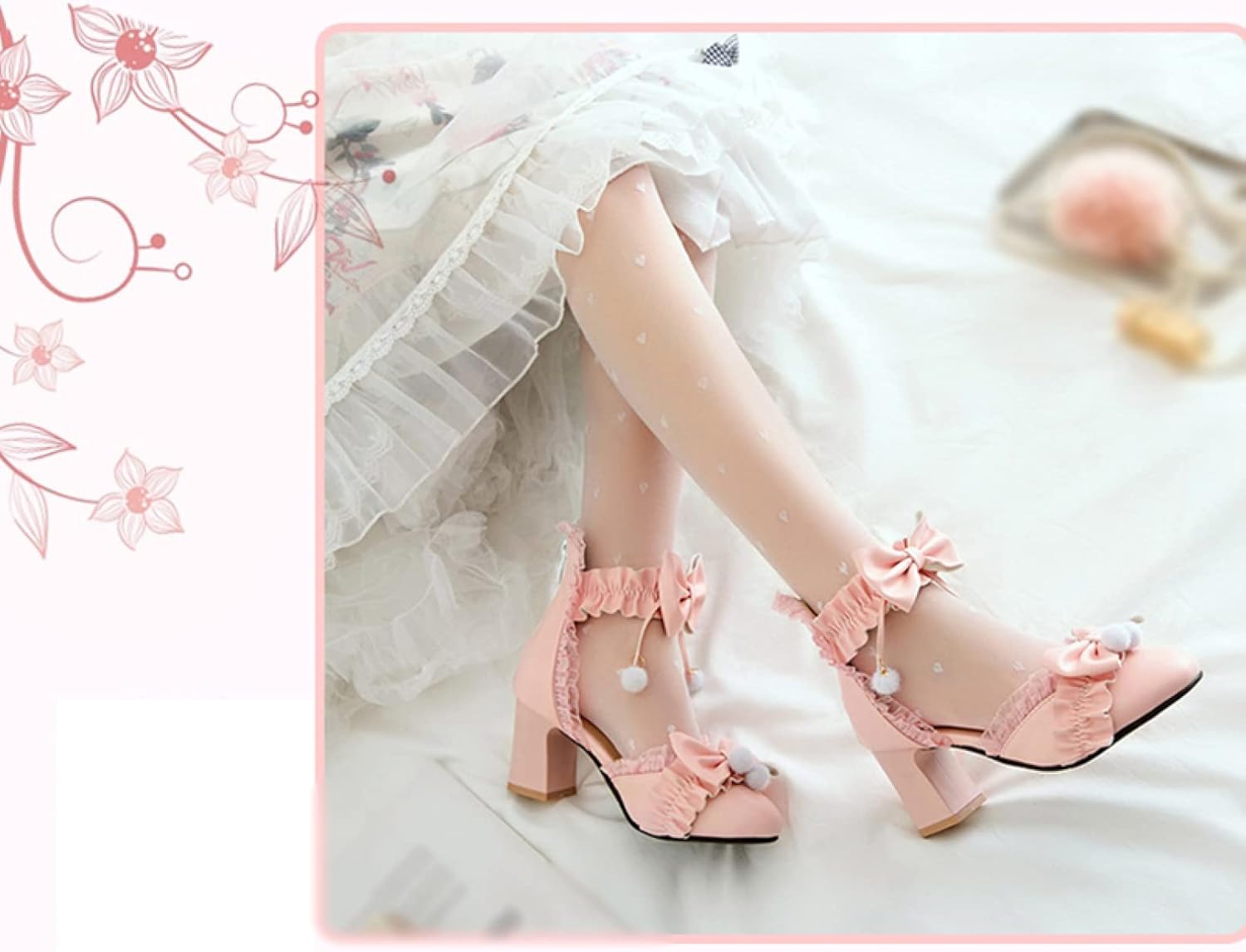 [IJGE] ロリータパンプス ガールズ セパレートサンダル ゴスロリ 女の子 ゴシック 太ヒール 蝶結び フリル バックジッパー