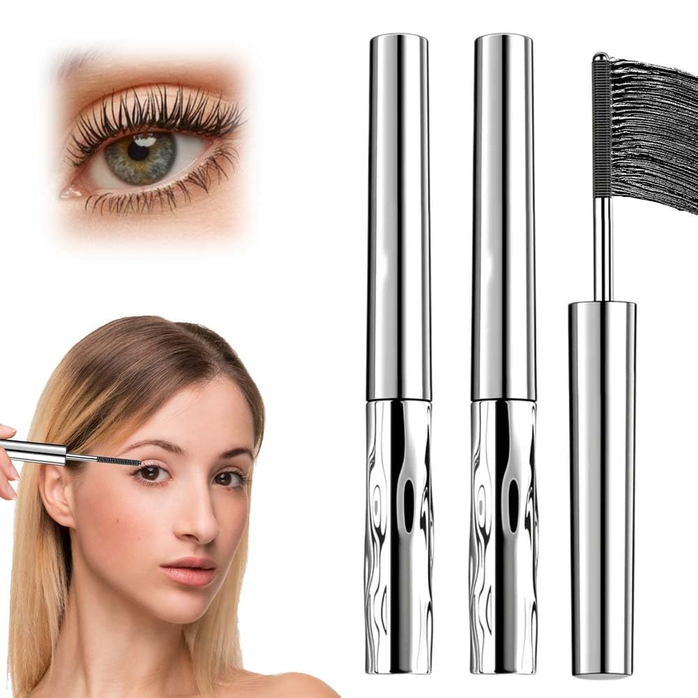 2 Pcs Metal Wand Mascara 2026 Upgraded Waterproof Iron Mascara Volume and Length Long-Lasting Fine Tip 3D Curling