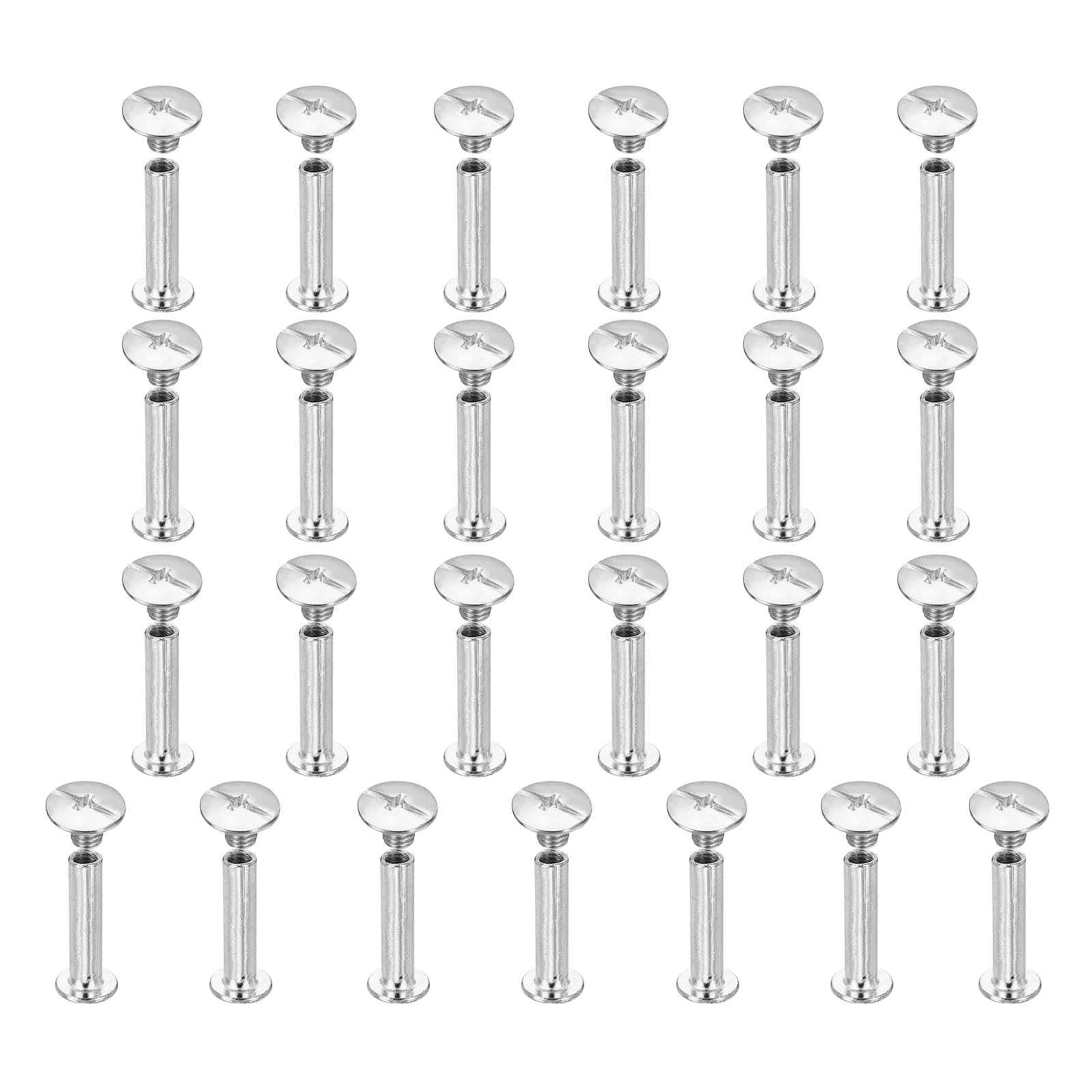 sourcing map 25set Chicago Screw M5x24mm Phillips Nail Rivet Stud Bolts Rivets Binding Post Screw for DIY Craft Leather Belt Bag Bookbinding, White — image 1