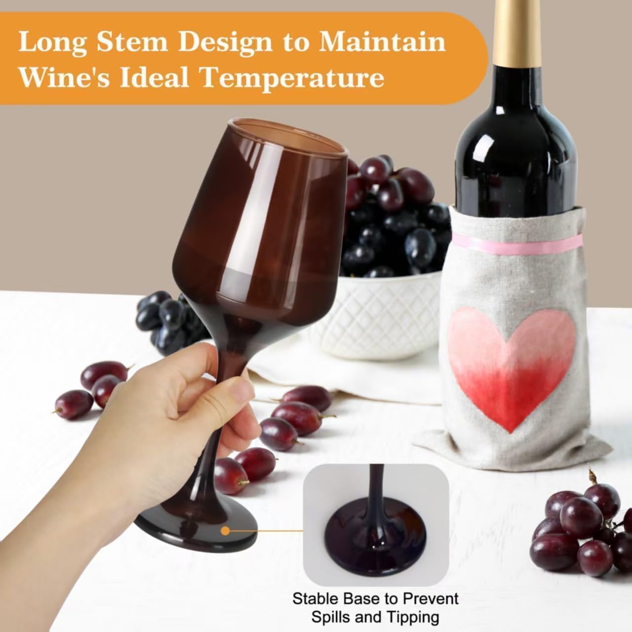 Multi Colored Wine Glasses Set of 6, 12oz Stemmed Crystal Glasses, Thick & Colorful, Dishwasher Safe Stemware for Red or White, Gift for Party, Holiday, Anniversary, Restaurant, Home Bar - Image 4