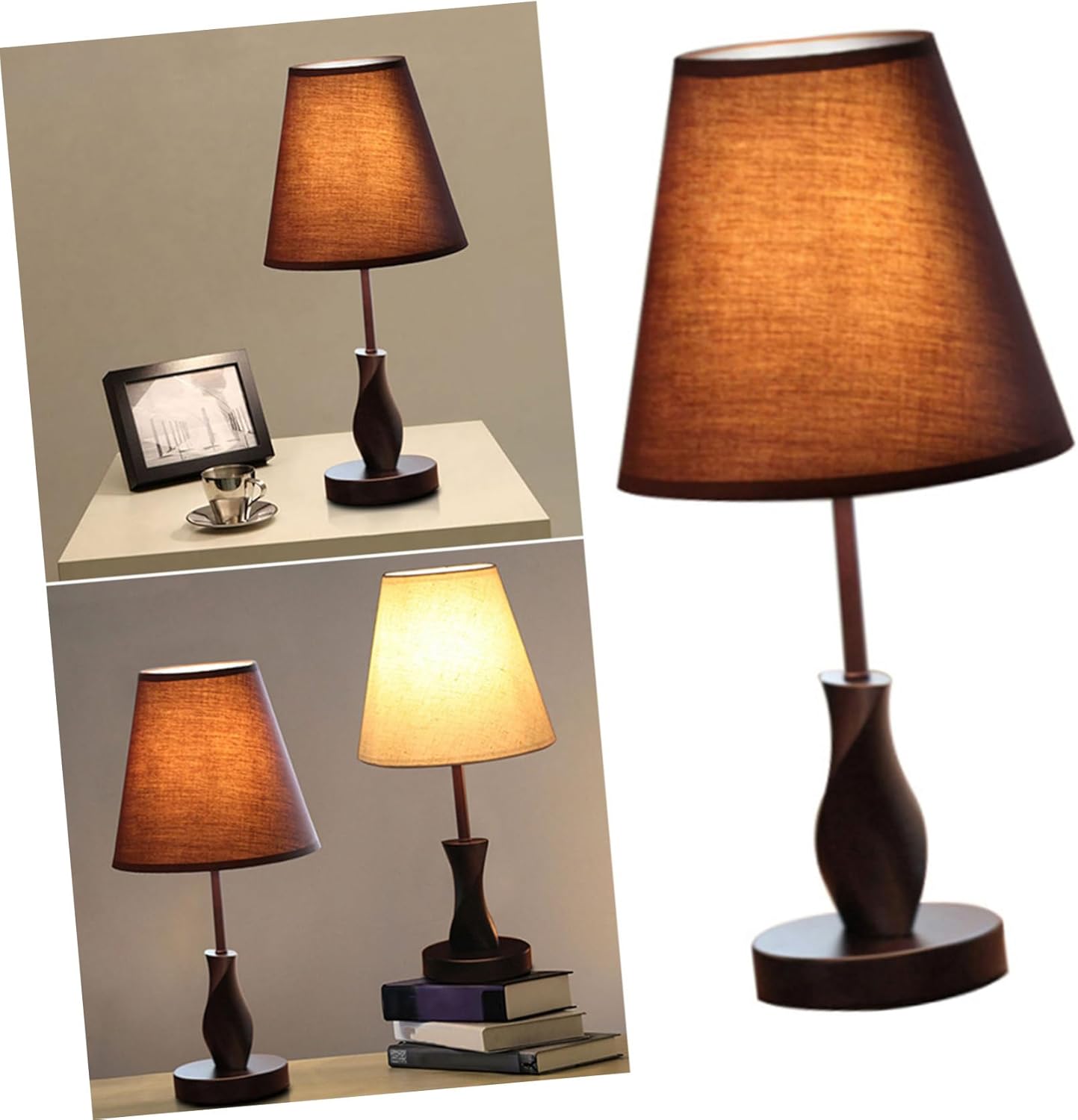 POPETPOP Wooden Table Lamp Modern Cloth Art Desk Lamp Dimmable Led for Bedroom Decor