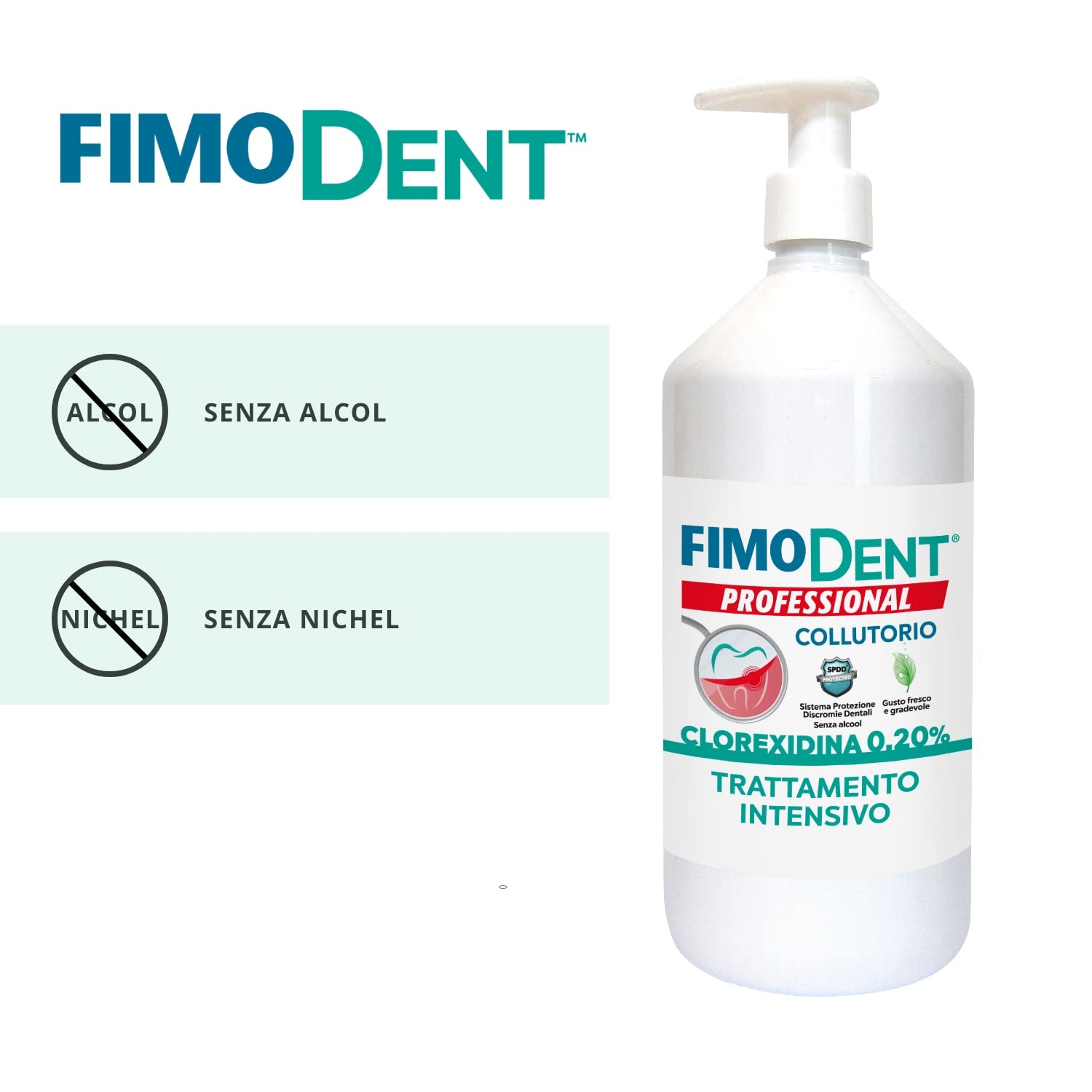Fimodent Collutorio - Clorexidina 0.20% con SPDD e gradevole gusto menta - 1000mL con dispenser. & Collutorio - Clorexidina 0.12% con SPDD e gradevole gusto menta - 1000mL con dispenser.