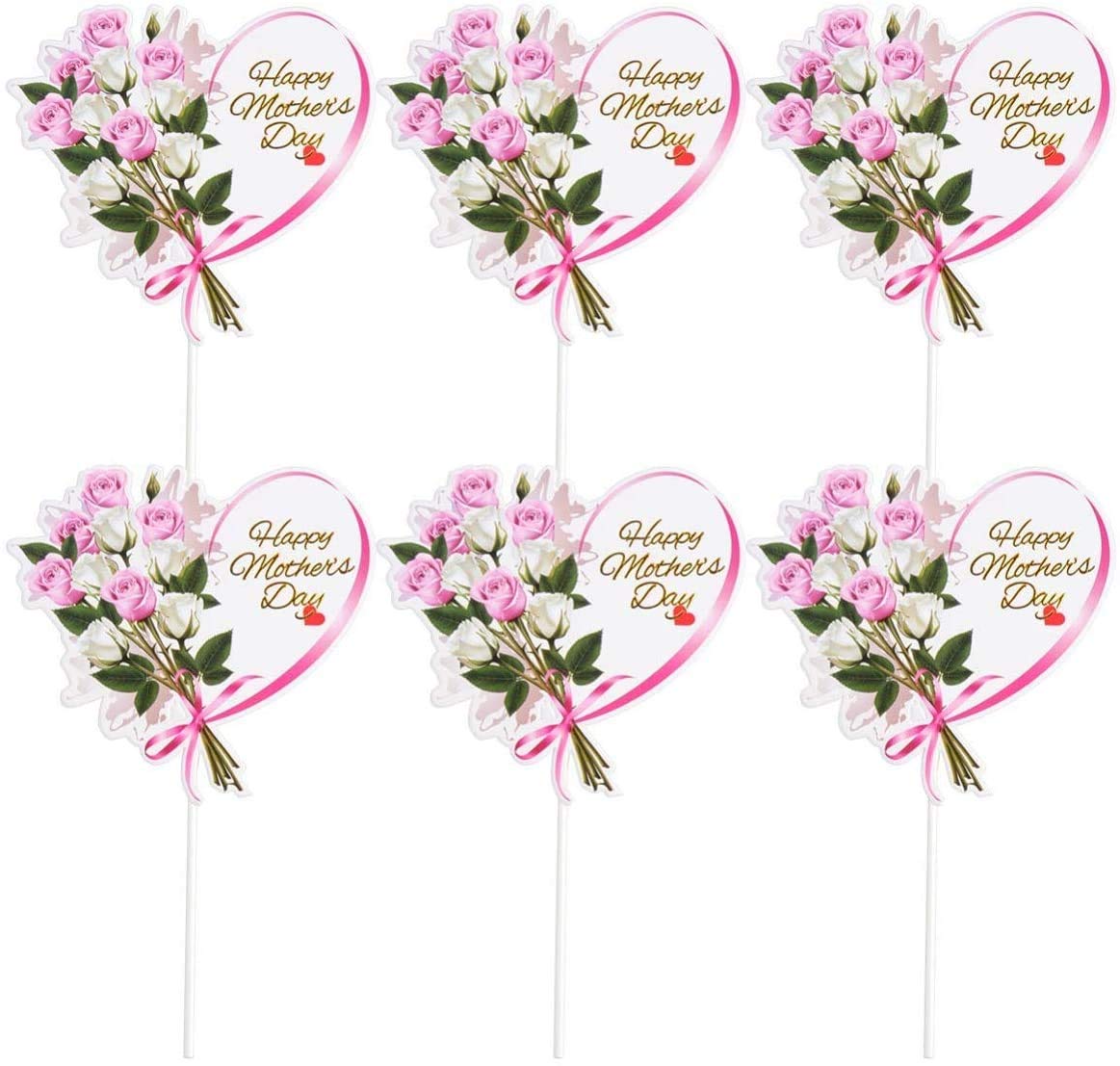 10pcs Happy Mother's Day Cake Topper Cupcake Picks for Mother's Day Birthday Party Supplies - Heart Card