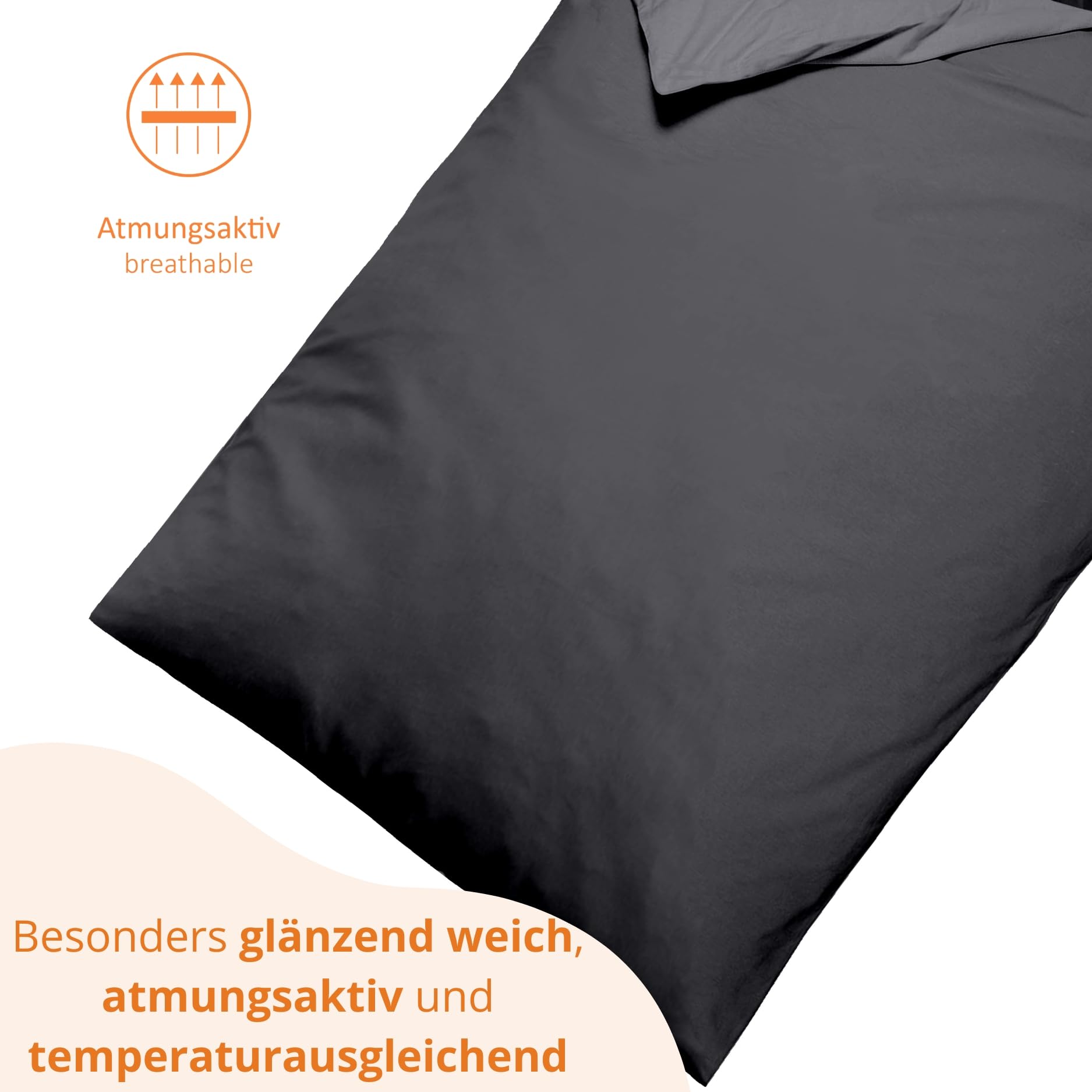 sleepling Satin Bettwäsche, 2-teiliges Set: 1x 155x220cm Bettbezug & 1x 80x80cm Kissenbezug, 100% Mako Baumwolle, Wendebettwäsche, Seidig Weich, Oeko-TEX, Made in EU, Waschbar bis 60 Grad, Anthrazit