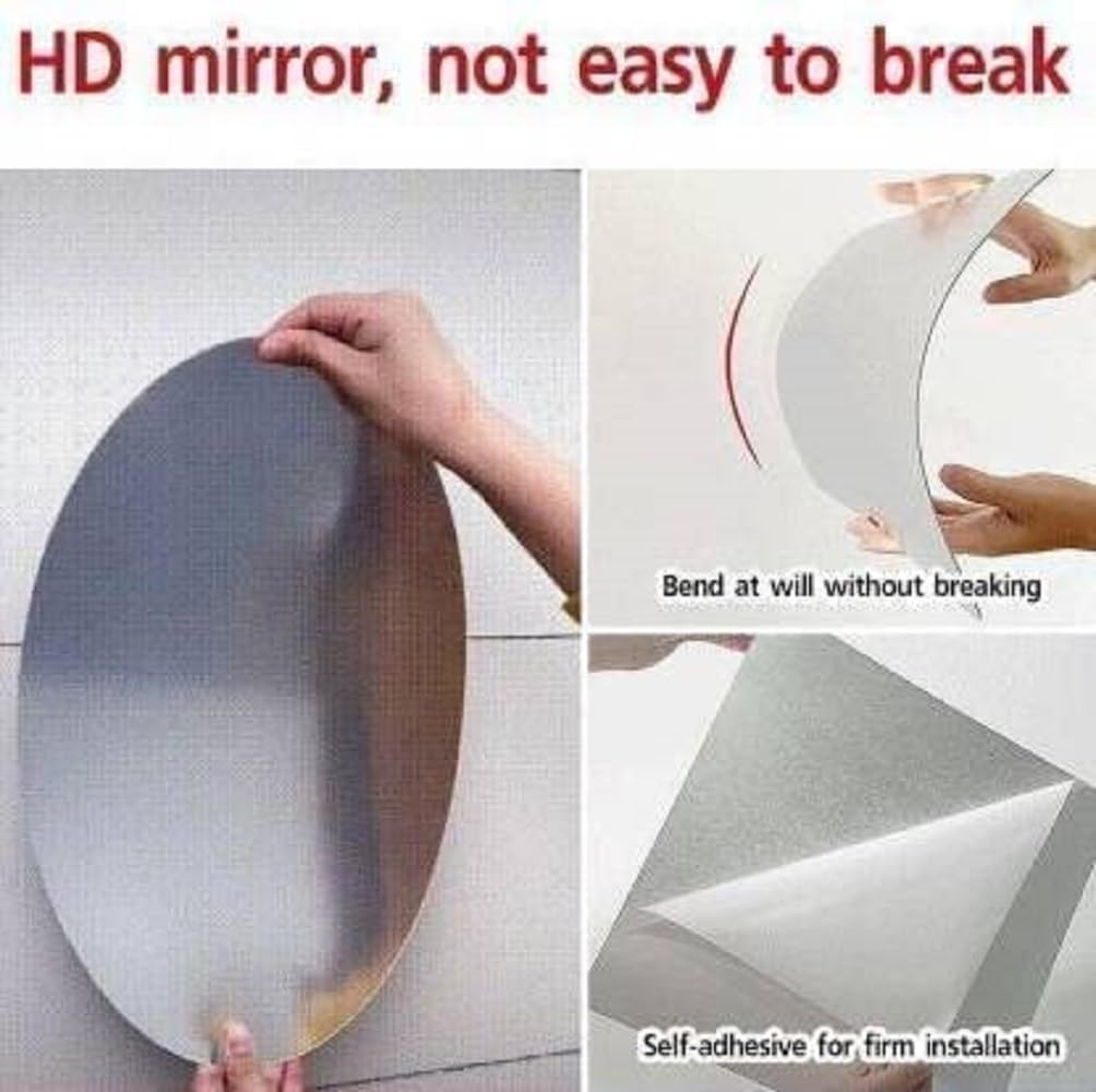 CARTENZA Flexible Self-Adhesive Mirror Sheets – Non-Glass Oval Plastic Mirror Tiles for DIY Home Décor, Wall Decoration & Crafts | 30 x 20 cm 3