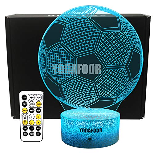 YODAFOOR 3D Night Lights for Kids Baby Teen Children 3D Soccer Illusion Lamp, Birthday Party Gift for Sport Fans, Bedside Table Desk Multi Color Remote Lamp Living Room Decor Nursery Lighting