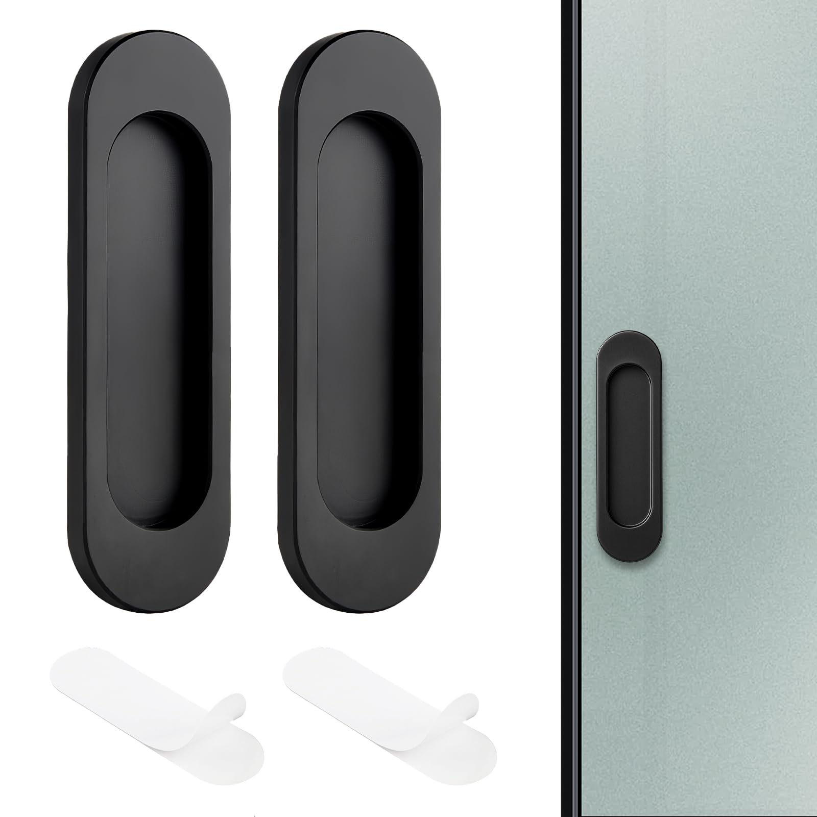 2 maniglie ovali adesive per porte scorrevoli, colore nero opaco, design moderno, per porte scorrevoli, finestre e armadi, 100 mm
