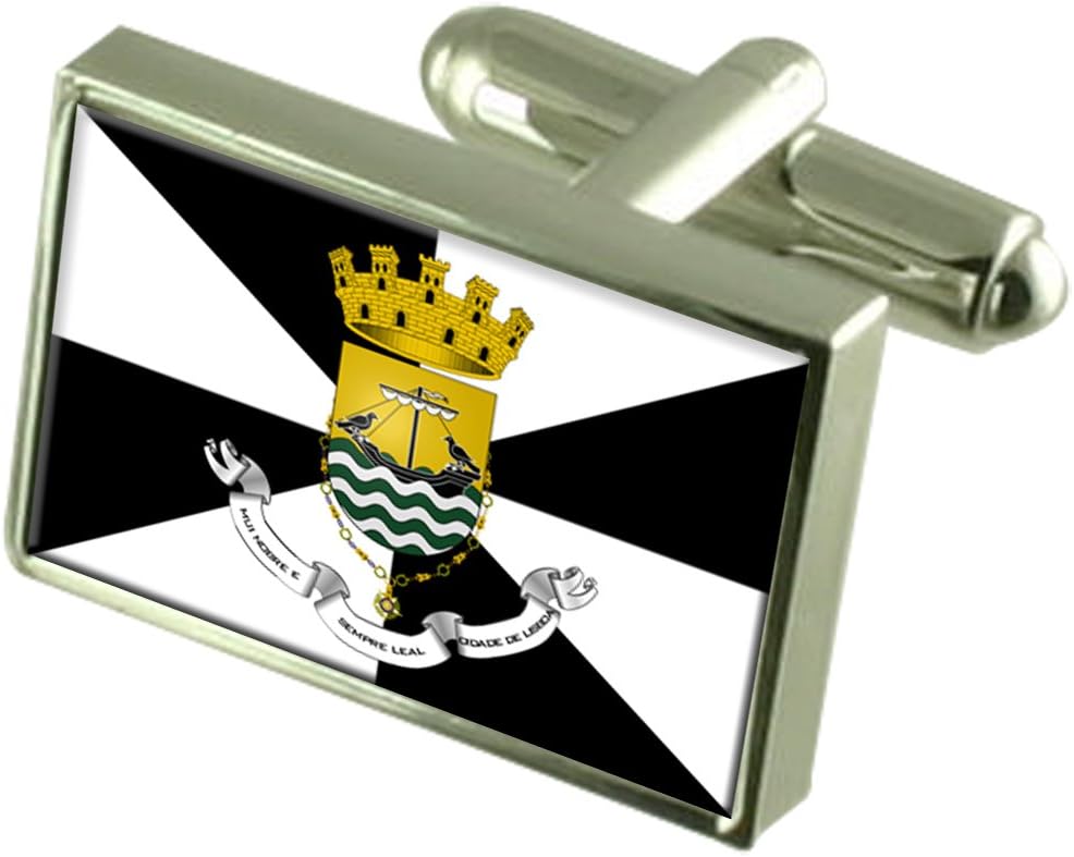 Lisbon City Portugal Sterling Silver Flag Cufflinks Engraved Box
