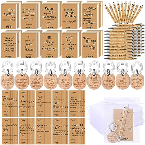 Cadeaux de la Bible chrétienne en vrac : 200 pièces avec stylos en bambou et carnets