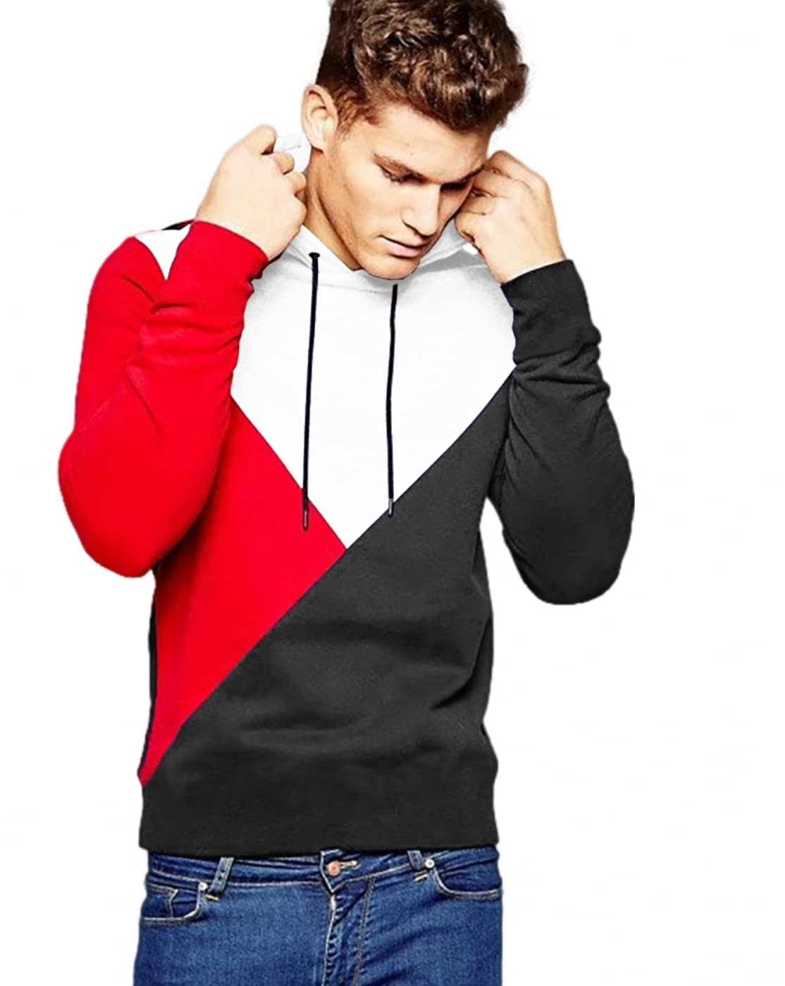 Men's Hooded Neck Full Sleeves Regular Fit Colorblocked T-Shirt-image-8