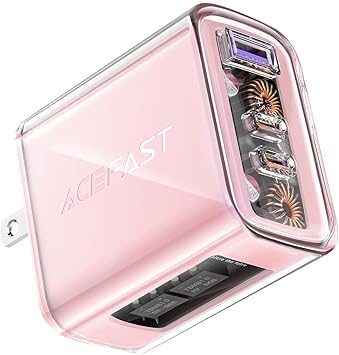 مجموعة شاحن ACEFAST PD65W USB C السريع بثلاثة منافذ لأجهزة الكمبيوتر المحمولة والهواتف المحمولة والأجهزة اللوحية التي تعمل بمنفذ USB C،ومحول طاقة قابل للطي بمقبس تيار متردد متوافق مع MacBook Pro/Air وiPad وiPhone 17/Pro وGalaxy S24 وDell وما إلى ذلك