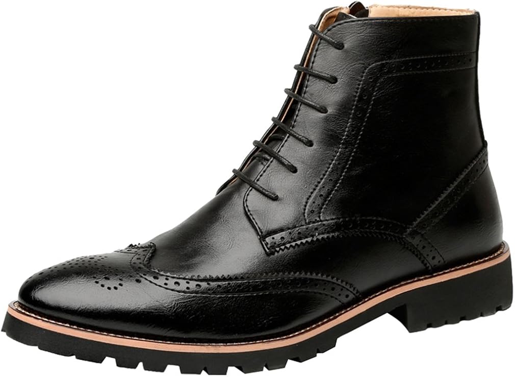 Wewin ブーツ メンズ ビジネスシューズ 本革 マーティンブーツ ハイカット サイドジップ レースアップ 革靴 ウイングチップ ファッション 防滑 Wewin ブーツ Amazon