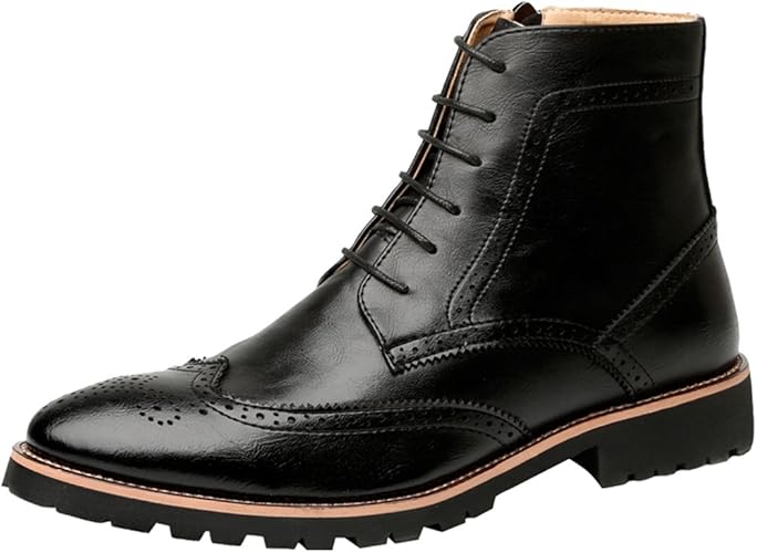 Amazon Wewin ブーツ メンズ ビジネスシューズ 本革 マーティンブーツ ハイカット サイドジップ レースアップ 革靴 ウイングチップ ファッション 防滑 Wewin ブーツ