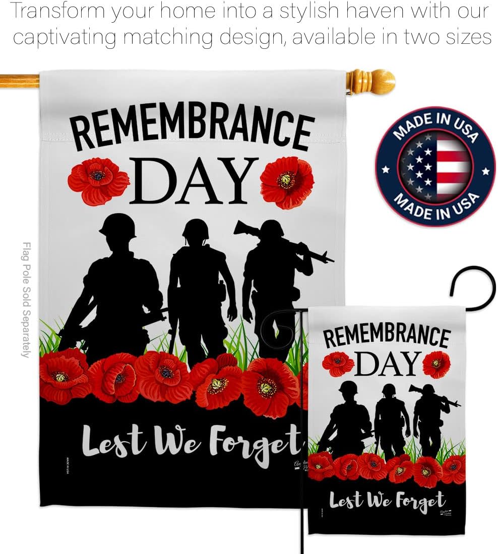 Lest We Forget Garden Flag Set with Stand Armed Forces Day All Branches Support Honor United State American Military Veteran House Banner Small Yard Gift Double-Sided, Made in USA