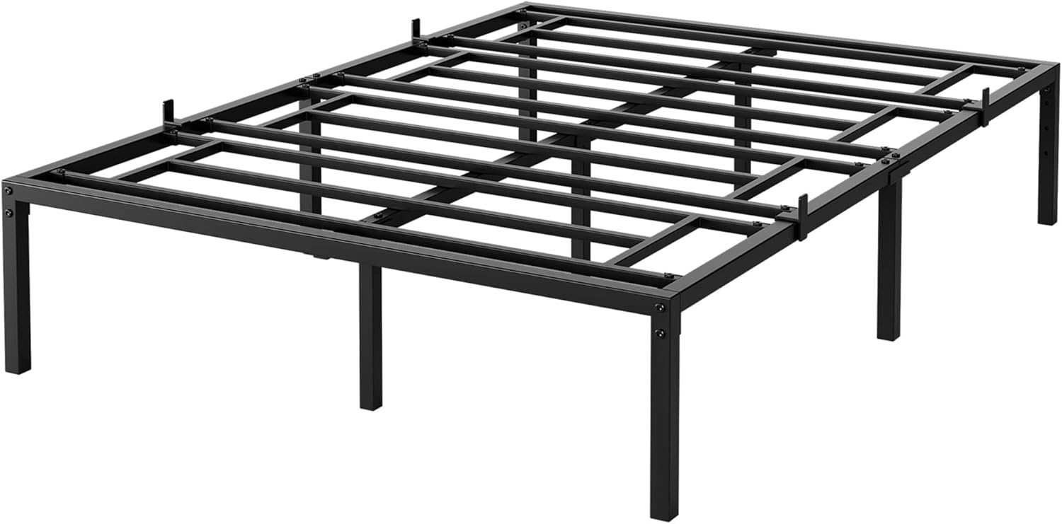 Metal Bed Frame, Queen Size Bed Frame with Storage Space, 15 Inch Bed Frames 1000LB Capacity Heavy Duty Sturdy Mattress Foundation, Easy Assembly No Box Spring Needed, Black