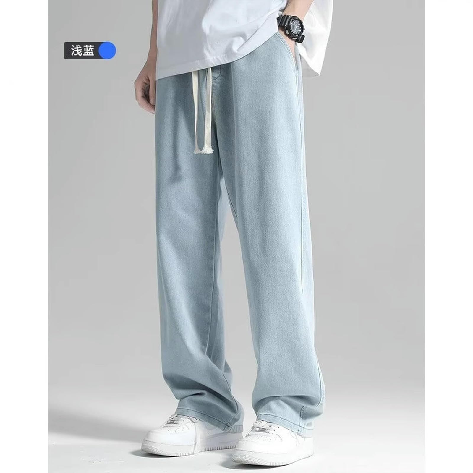 Dżinsy z otworami retro dżinsy męskie na lato, cienkie, luźne, proste, uniwersalne trendy, szerokie nogawki, do noszenia na co dzień, jasnoniebieskie, XL