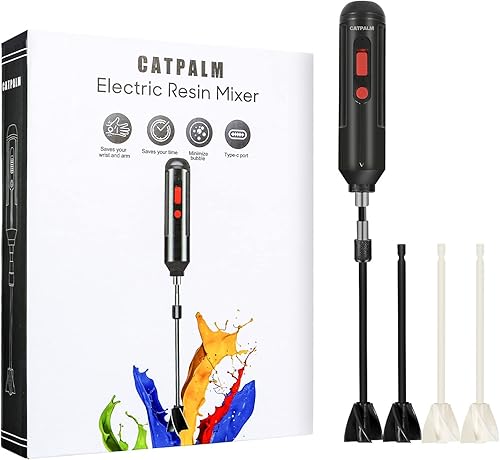 CATPALM Mezclador de resina mezclador epoxi de batería de mano con batería recargable para minimizar burbujas vaso de manualidades 4 paletas
