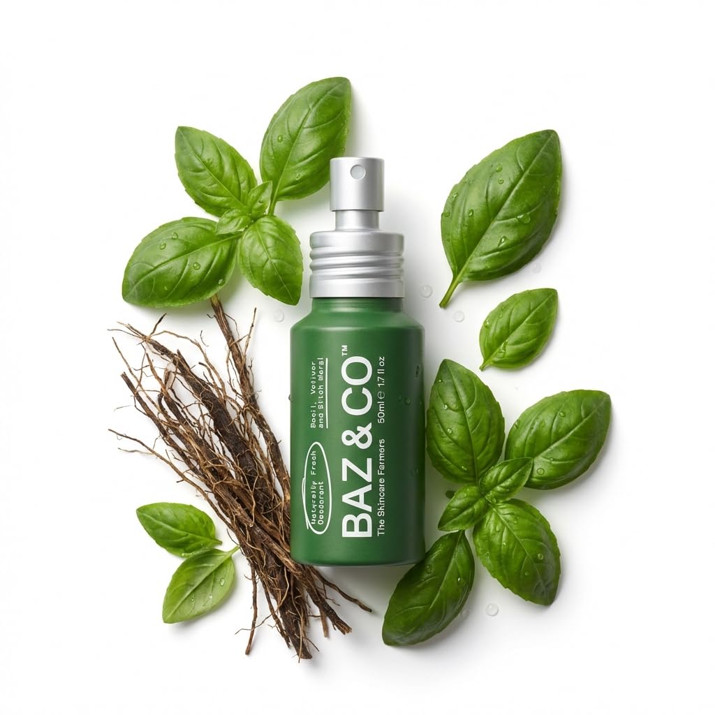 – Natural Deodorant Men Body Spray - Aluminium Free Travel Deodorant for Men | Organic mini deodorant spray | Basil, Vetiver and Witch Hazel 50 ml