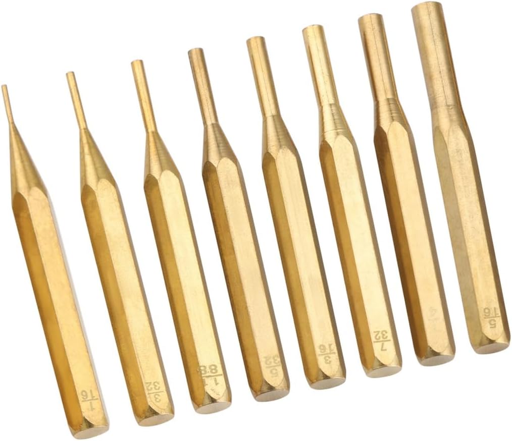 8-Piece Brass Punch Set, Non-Marring Professional Pin Punches For Gunsmithing, Includes 1/16''-5/16'' Sizes