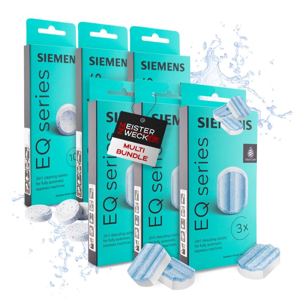 30x Reinigungstabletten & 9x Entkalkungstabletten, kompatibel mit Siemens EQ Series Kaffeevollautomaten - Reinigung Kaffeeautomat - Entfernt Kaffeeöle aus der Brüheinheit, entfernt Kalk