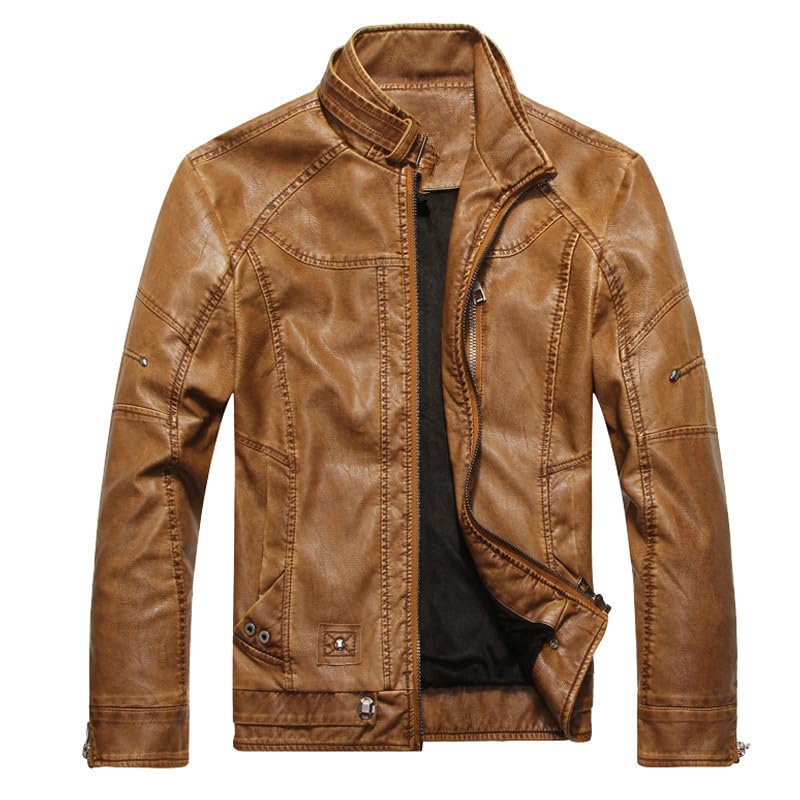 Kurtki Skórzane Męskie - Moto Biker Riding Leather Jacket Mens Fleece Men Winter Warm Motorcycle Leather Coat Men Gruby Skórzany Płaszcz Męskie Płaszcze