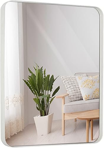 Hamilton Hills - Espejo de pared de metal cepillado contemporáneo Panel de cristal negro enmarcado con esquina redondeada y diseño profundo