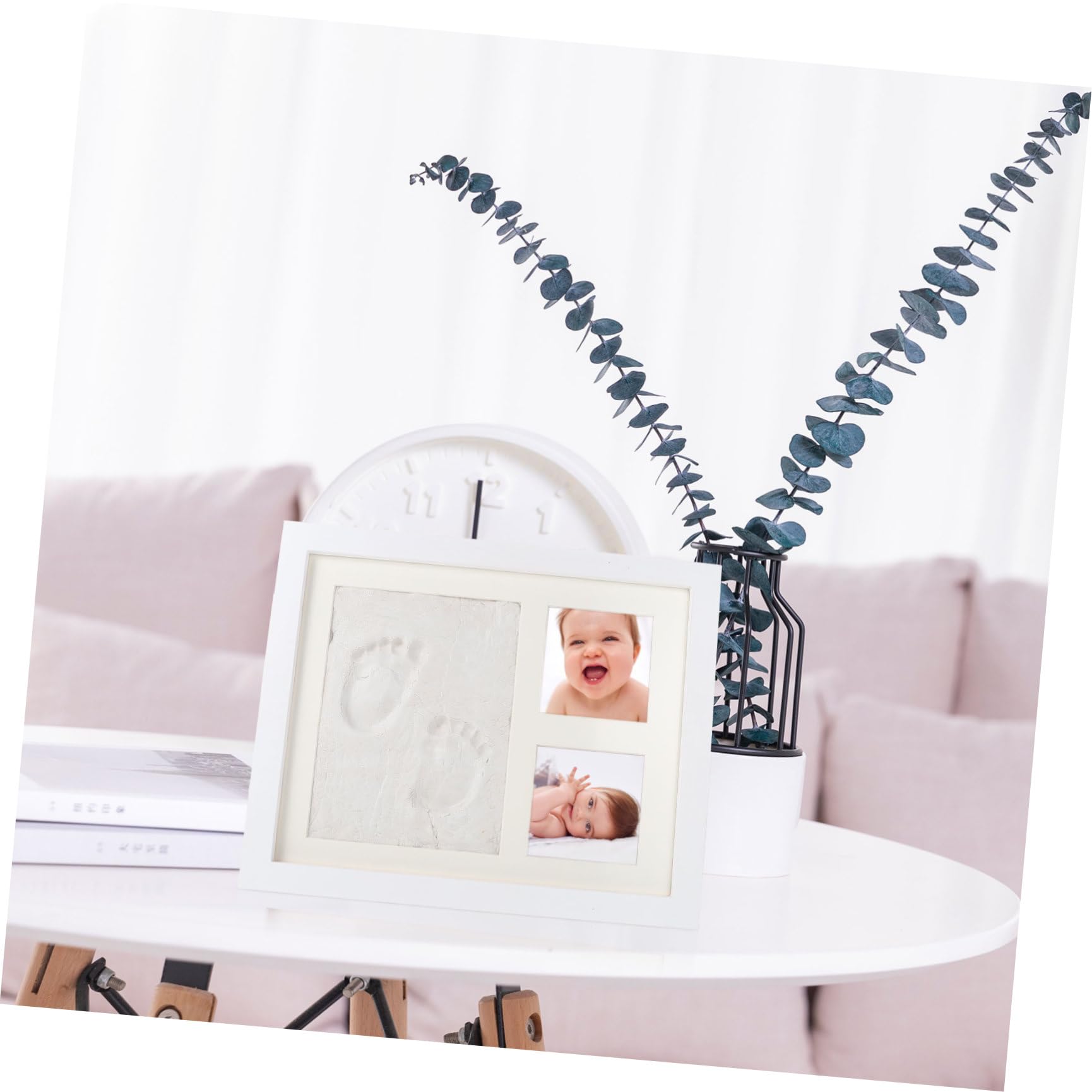 Marco de Fotos de Madera Tinta para Huella de Mano Infantil, Soporte Creativo para Exhibición en Dormitorio u Oficina, Diseño Blanco y Funcional