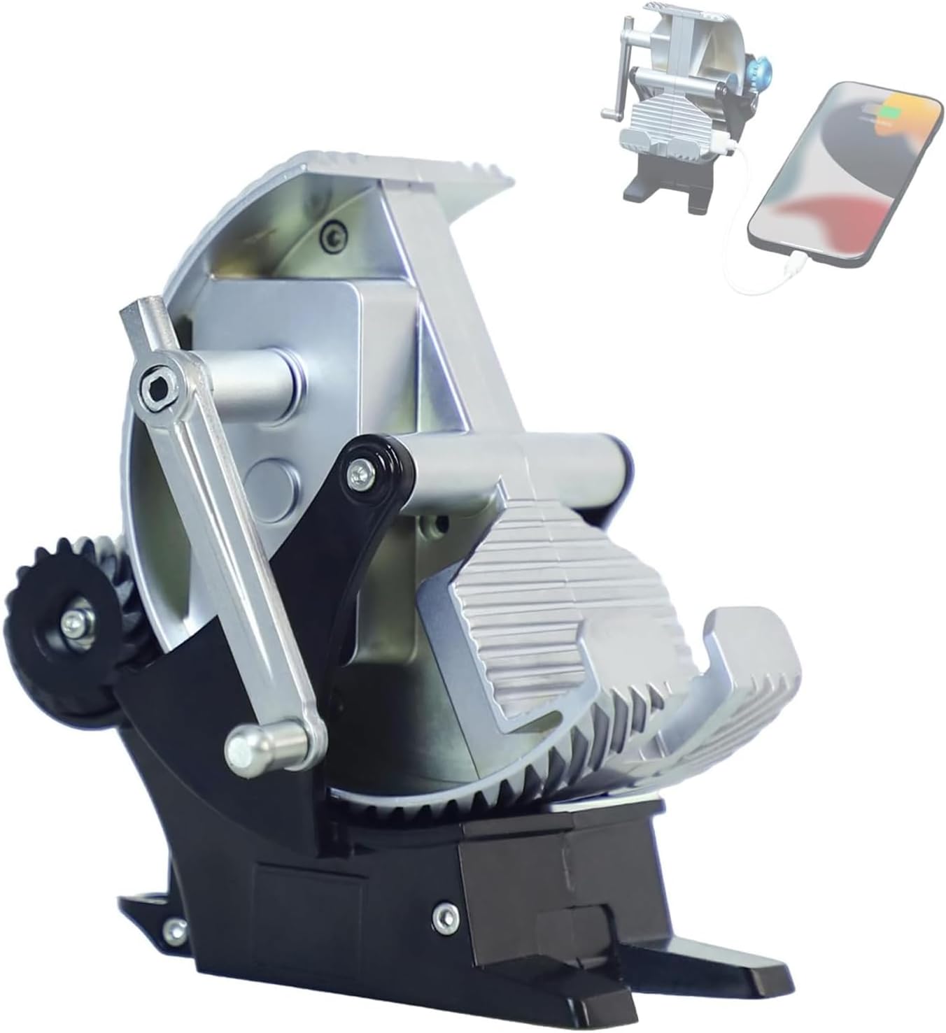 Hand-Crank Generator Phone Stand, Hand Crank Generator Phone Stand, Mechanical Zinc Alloy with Sawtooth Knob Design, 60 Revolutions Desk Decorative Ornament for All Smartphones