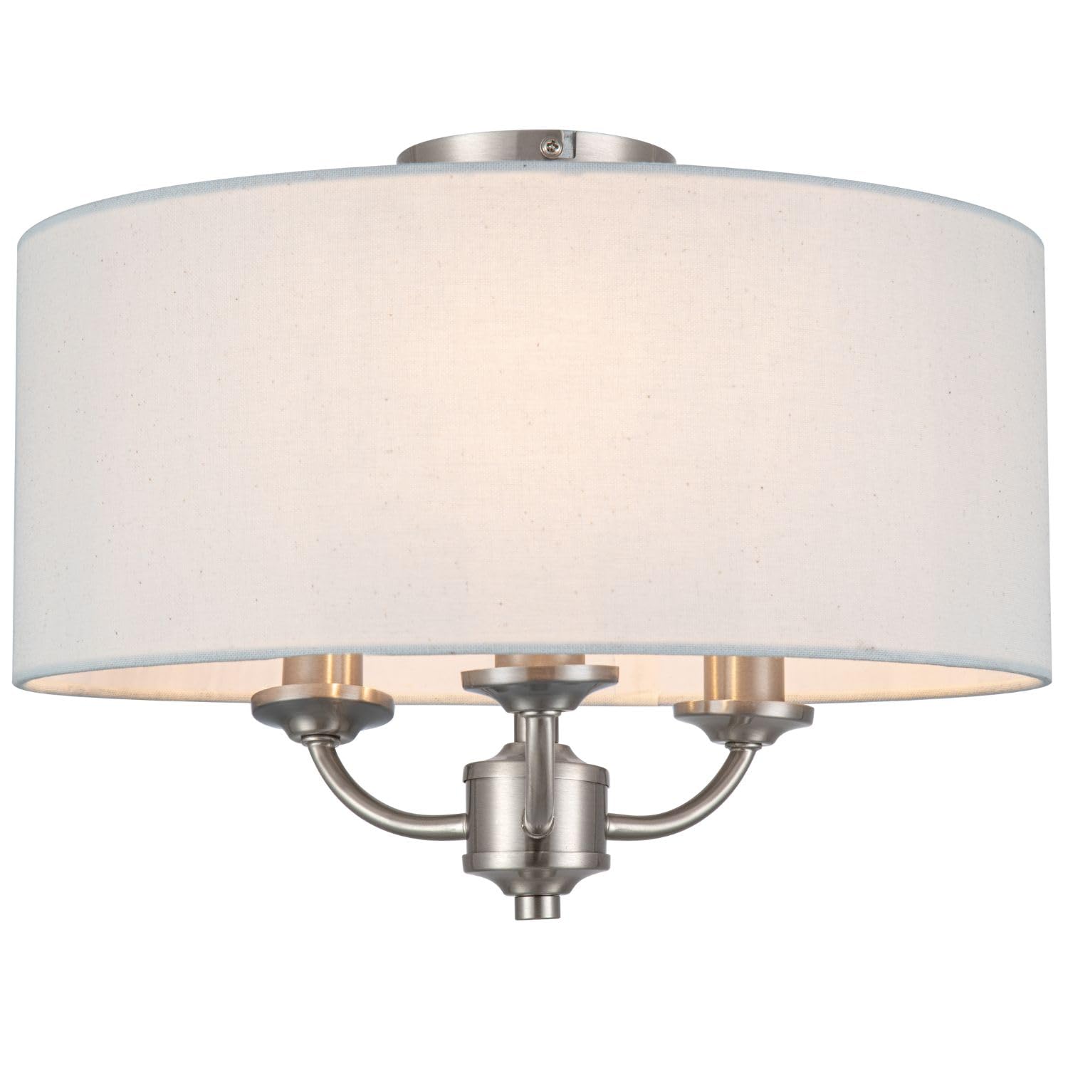 Cosylyte Winston 3-Light Semi Flush Ceiling Light, Classic Faux Linen Drum Shade with Silver Base, E14 LED Compatible, Ceiling Lights for Living Room, Bedroom & Hallway
