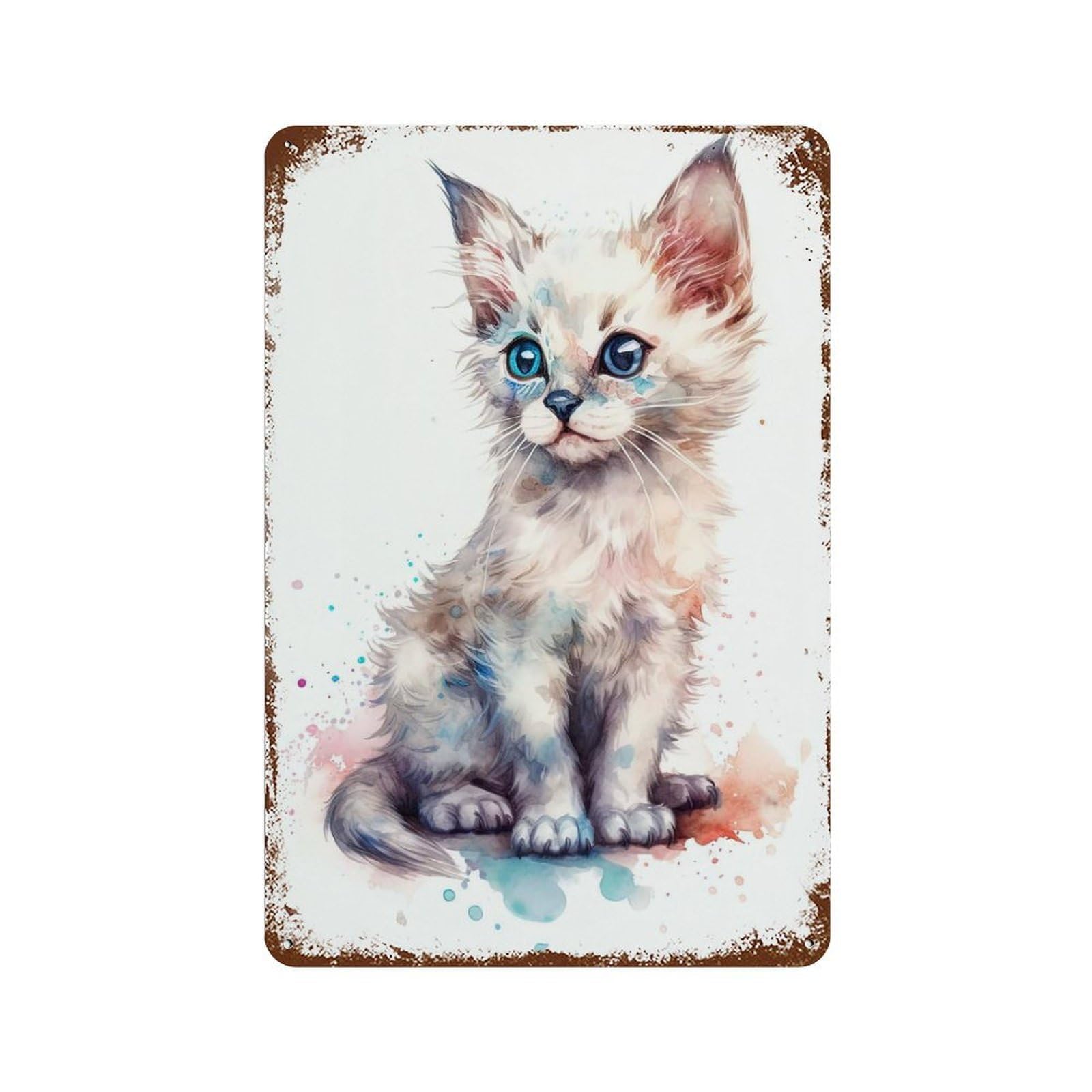 Weathered Tin Sign with Watercolor Balinese Cat Design 11.8"x7.9", for Office, Studio And Wall Decor, Retro Wall Decor